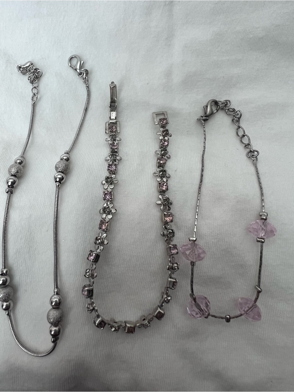 Silver Tone Pink Crystal Bracelet - Women Jewelry set of 3
